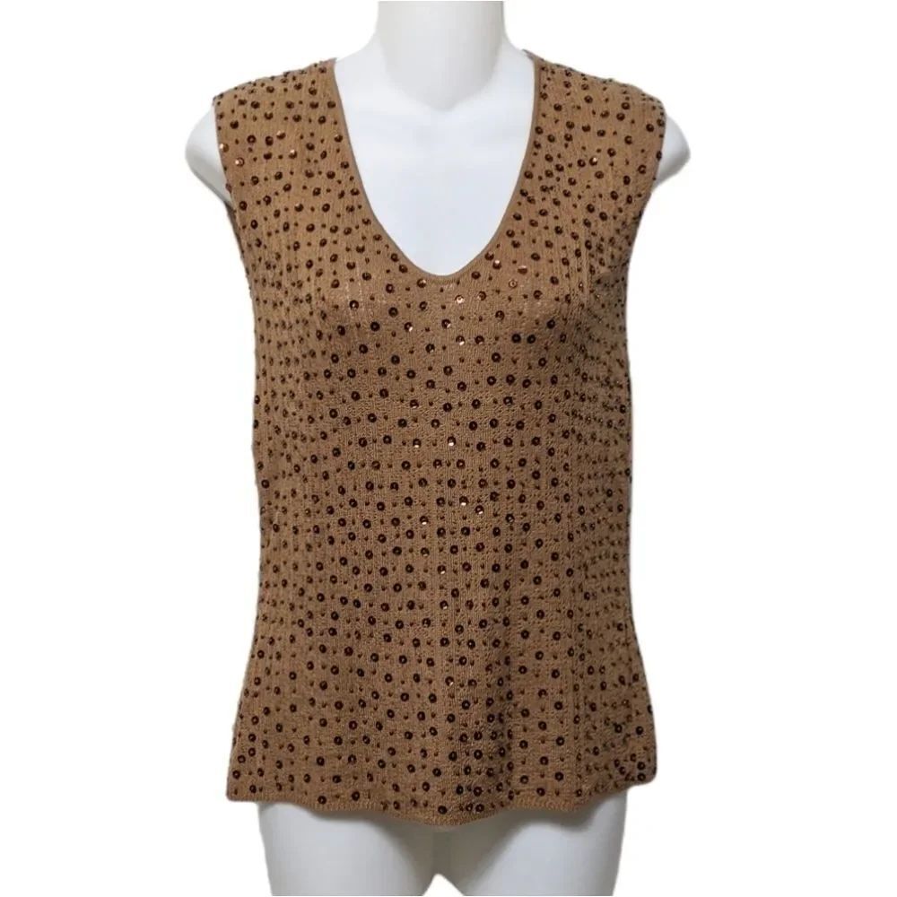 VINTAGE 100% Silk Sequin Beaded Sleeveless Top